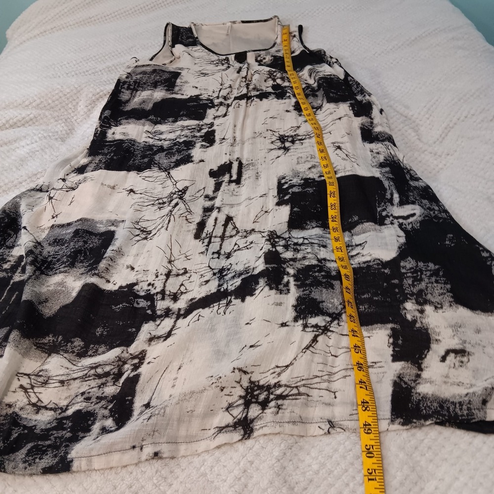 Abstract Black White Boxy Boho Lagenlook Artsy Lightweight‎ Lined Maxi Dress OS - Picture 11 of 13